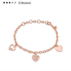 Michael Kora Sterling Silver Open Heart Charm Bracelet 14K Rose-Gold